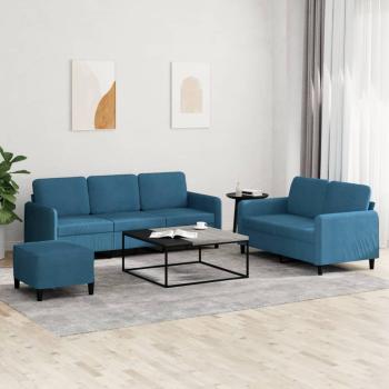 ARDEBO.de - 3-tlg. Sofagarnitur Blau Samt