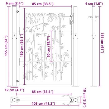 Gartentor 105x155 cm Cortenstahl Bambus-Design