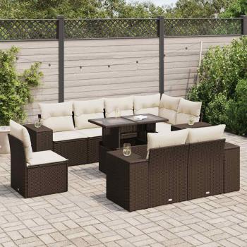 ARDEBO.de - 9-tlg. Garten-Sofagarnitur mit Kissen Braun Poly Rattan