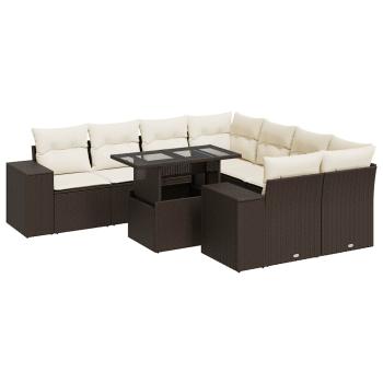 9-tlg. Garten-Sofagarnitur mit Kissen Braun Poly Rattan