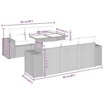 7-tlg. Garten-Sofagarnitur mit Kissen Braun Poly Rattan