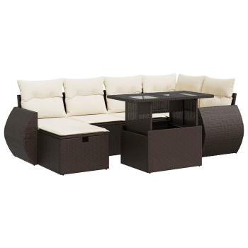 7-tlg. Garten-Sofagarnitur mit Kissen Braun Poly Rattan