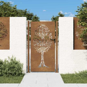 Gartentor 105x180 cm Cortenstahl Baum-Design