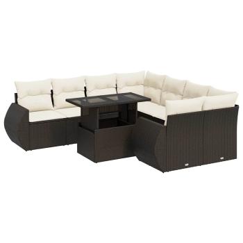 9-tlg. Garten-Sofagarnitur mit Kissen Braun Poly Rattan