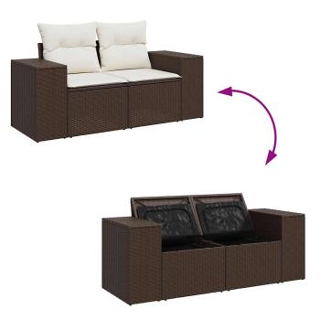 11-tlg. Garten-Sofagarnitur mit Kissen Braun Poly Rattan