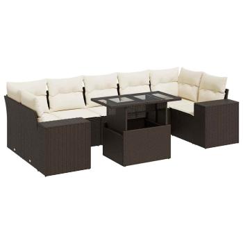 8-tlg. Garten-Sofagarnitur mit Kissen Braun Poly Rattan