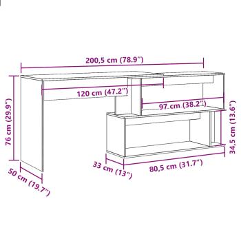 Eckschreibtisch Artisan-Eiche 200,5x50x76 cm Holzwerkstoff