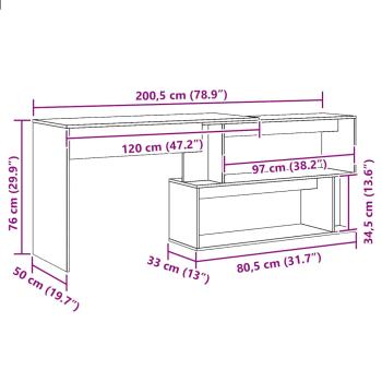 Eckschreibtisch Artisan-Eiche 200,5x50x76 cm Holzwerkstoff