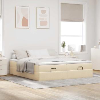 Ottoman-Bett mit Matratzen Creme 180x200 cm Stoff