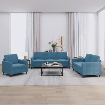 ARDEBO.de - 3-tlg. Sofagarnitur Blau Samt