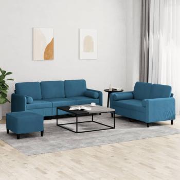 ARDEBO.de - 3-tlg. Sofagarnitur mit Kissen Blau Samt