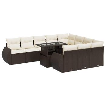 11-tlg. Garten-Sofagarnitur mit Kissen Braun Poly Rattan