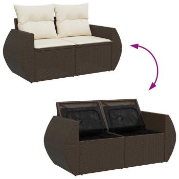 11-tlg. Garten-Sofagarnitur mit Kissen Braun Poly Rattan