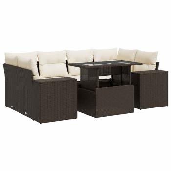 7-tlg. Garten-Sofagarnitur mit Kissen Braun Poly Rattan