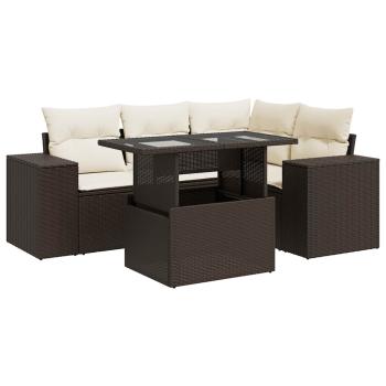 5-tlg. Garten-Sofagarnitur mit Kissen Braun Poly Rattan