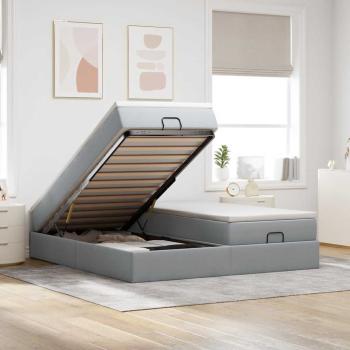 ARDEBO.de - Ottoman-Bett mit Matratzen Hellgrau 160x200 cm Stoff