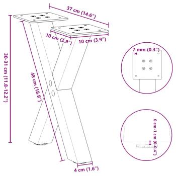 ARDEBO.de - Couchtischbeine X-Form 2 Stk. Anthrazit 37x(30-31) cm Stahl