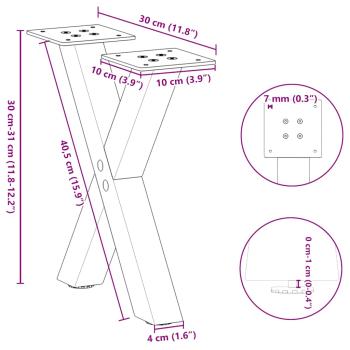 ARDEBO.de - Couchtischbeine X-Form 2 Stk. Weiß 30x(30-31) cm Stahl