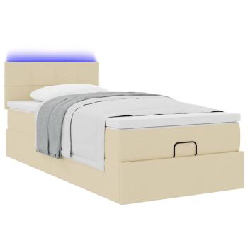 Ottomane Bett mit Matratze & LEDs Creme 90x200 cm Stoff