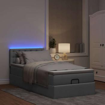 Ottomane Bett mit Matratze & LEDs Hellgrau 80x200 cm Stoff
