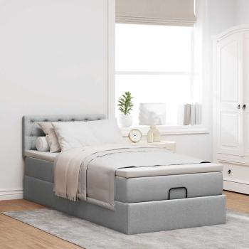Ottomane Bett mit Matratze & LEDs Hellgrau 80x200 cm Stoff