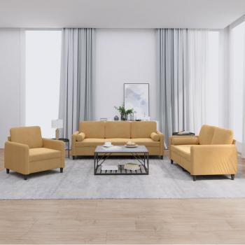 ARDEBO.de - 3-tlg. Sofagarnitur mit Kissen Braun Samt