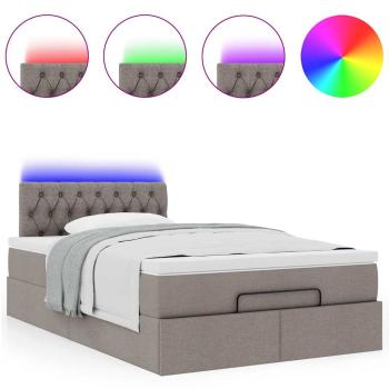 Ottomane Bett mit Matratze & LEDs Taupe 120x190 cm Stoff