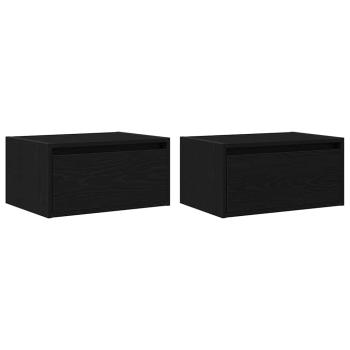 Wand-Nachttische mit LED-Leuchten 2 Stk. Schwarz Eichen-Optik