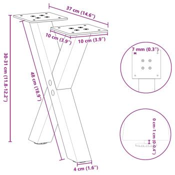 Couchtischbeine X-Form 2 Stk. Weiß 40x(30-31) cm Stahl