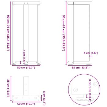Bartischbeine T-Form 2 Stk. Weiß 50x35x(91-92) cm Stahl