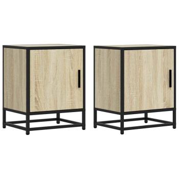 Nachttische 2 Stk. Sonoma-Eiche 40x31x50cm Holzwerkstoff Metall