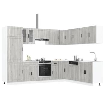 ARDEBO.de - 14-tlg. Küchenschrank-Set Porto Grau Sonoma Holzwerkstoff