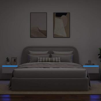 Wand-Nachttische mit LED-Leuchten 2 Stk. Weiß