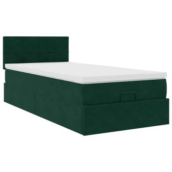 Ottoman-Bett mit Matratze & LEDs Dunkelgrün 100x200 cm Samt