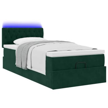 Ottomane Bett mit Matratze & LEDs Dunkelgrün 90x200 cm Samt