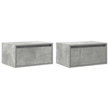Wand-Nachttische mit LED-Leuchten 2 Stk. Betongrau