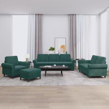 ARDEBO.de - 4-tlg. Sofagarnitur mit Kissen Dunkelgrün Samt