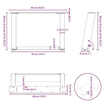 Couchtischbeine U-Form 2 Stk. Weiß 40x(30-31) cm Stahl