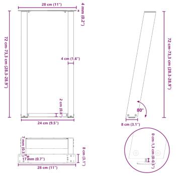 Konsolentischbeine U-Form 2 Stk. Schwarz 28x(72-73) cm Stahl