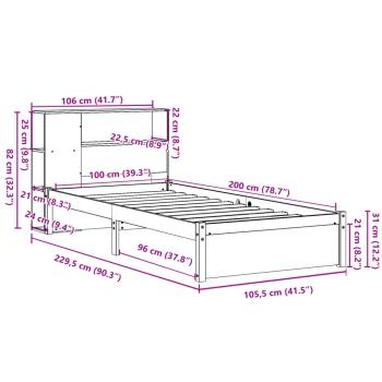 Massivholzbett mit Regal ohne Matratze 100x200 cm Kiefernholz