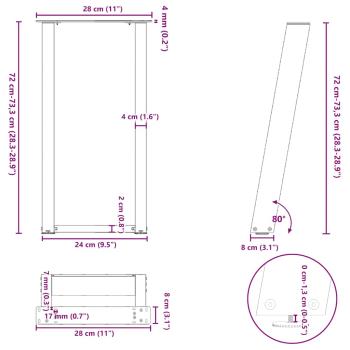 Konsolentischbeine U-Form 2 Stk. Weiß 28x(72-73) cm Stahl