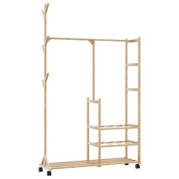 ARDEBO.de - Kleiderständer mit Ablagen und Rollen 100x38x175,5 cm Bambus