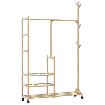 Kleiderständer mit Ablagen und Rollen 100x38x175,5 cm Bambus