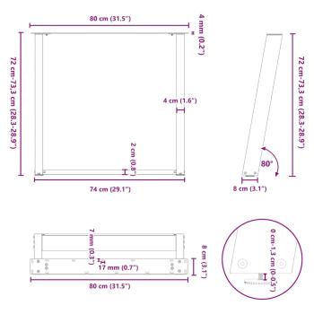 Esstischbeine U-Form 2 Stk. Anthrazit 80x(72-73) cm Stahl