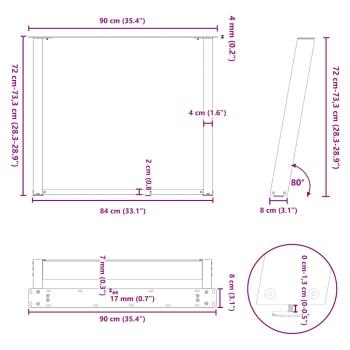 Esstischbeine U-Form 2 Stk. Weiß 90x(72-73) cm Stahl