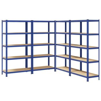 ARDEBO.de - Lagerregale mit 5 Böden 4 Stk. Blau Stahl & Holzwerkstoff