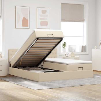 ARDEBO.de - Ottoman-Bett mit Matratzen Creme 160x200 cm Stoff