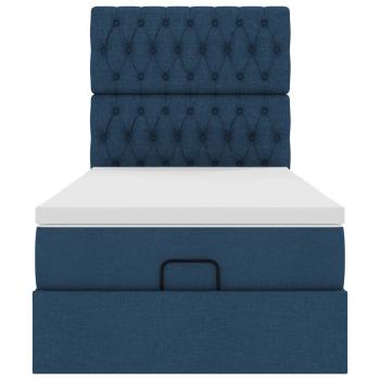 Ottomane Bett mit Matratze & LEDs Blau 90x200 cm Stoff