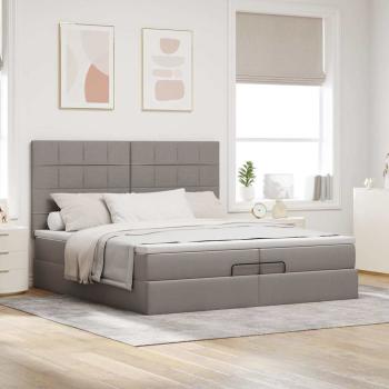 Ottoman-Bett mit Matratzen Taupe 200x200 cm Stoff