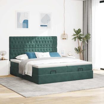Ottoman-Bett mit Matratzen Dunkelgrün 160x200 cm Samt